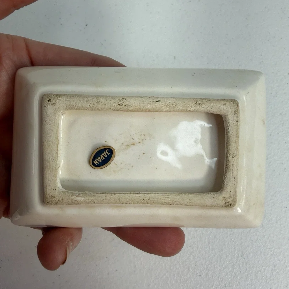 Vtg 50's Hand Paint Porcelain 3-D Trinket Jewelry Box Tray Japan Tree House Lake